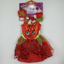 Shopkins Girl's Dress Costume 7-8 Strawberry Kiss Headband Gloves Red New