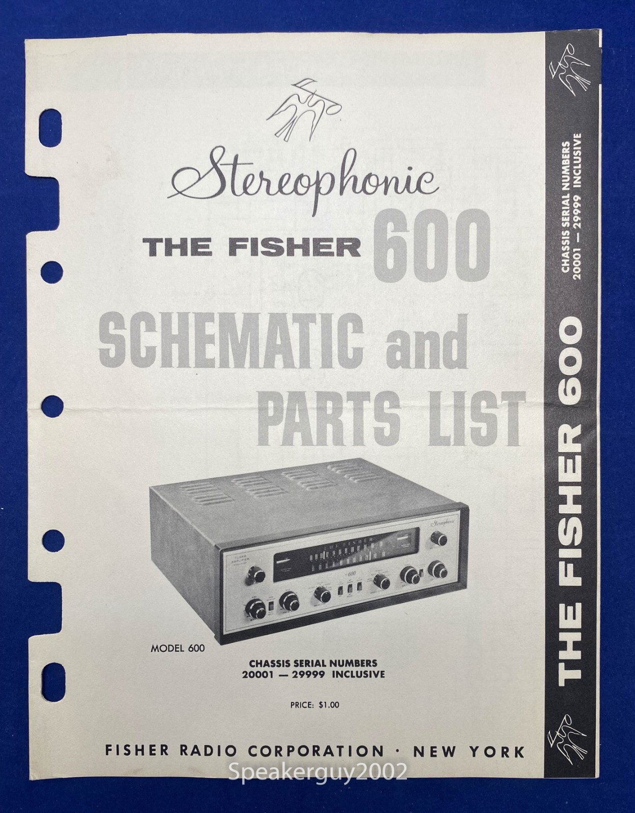 Original The Fisher 600 Receiver Schematic & Parts List Manual -- #1