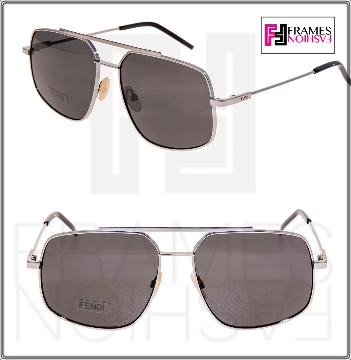 FENDI AIR FF0222S Silver Black Rectangular Aviator Metal