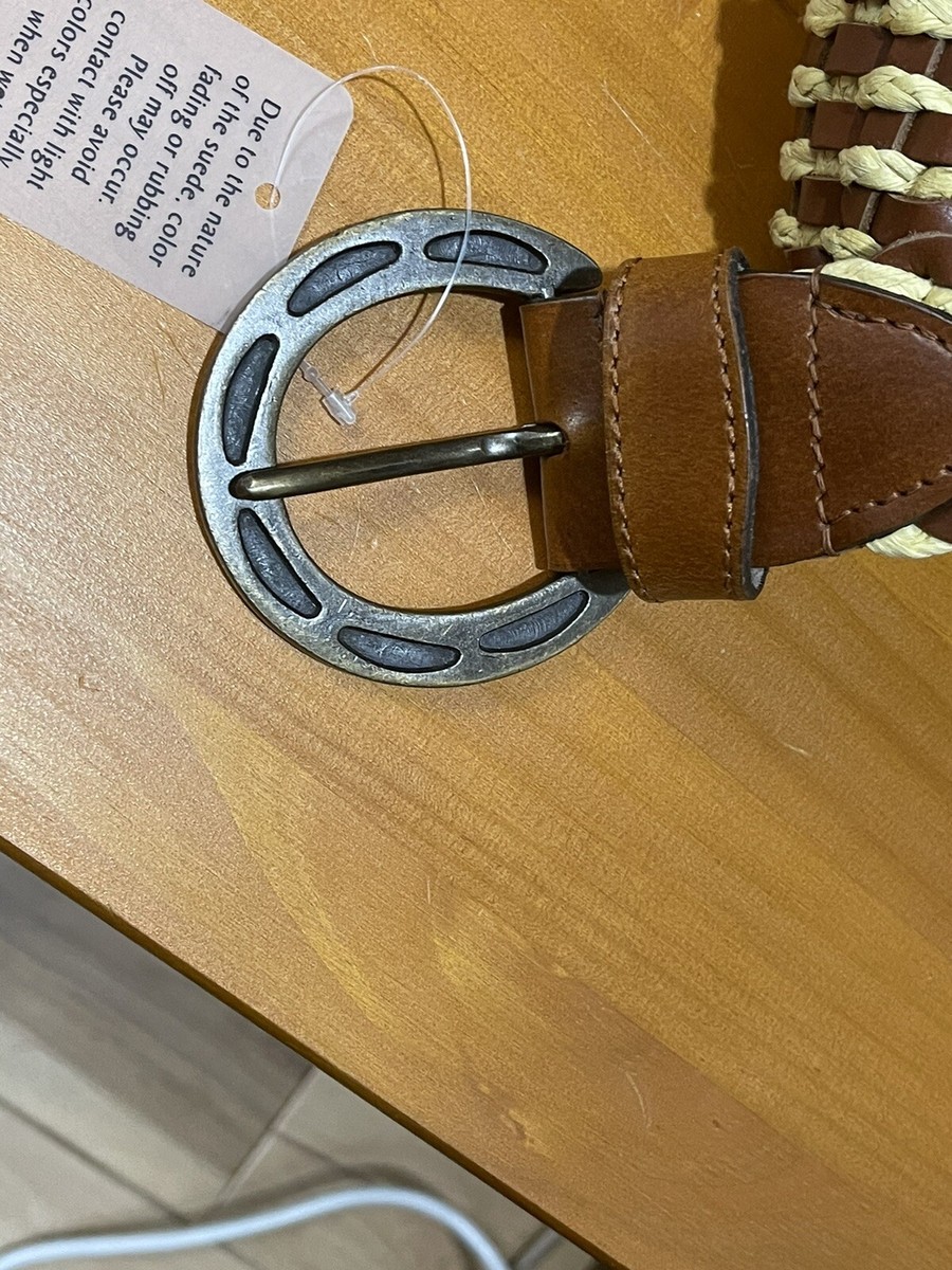 Free People Wide Braided Brown Leather Jute Straw Brass Horseshoe Buckle Belt s-l400.jpg main image 4
