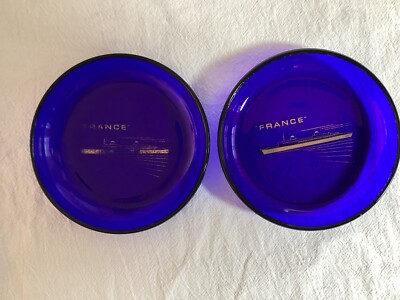 VINTAGE SS FRANCE OCEAN LINER Ivorex GLASS DISH TRAY Cobalt Blue 1960s