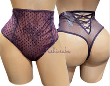 Victorias Secret Dream Angels Lace Mesh High Waist Thong Panty Small Wine New