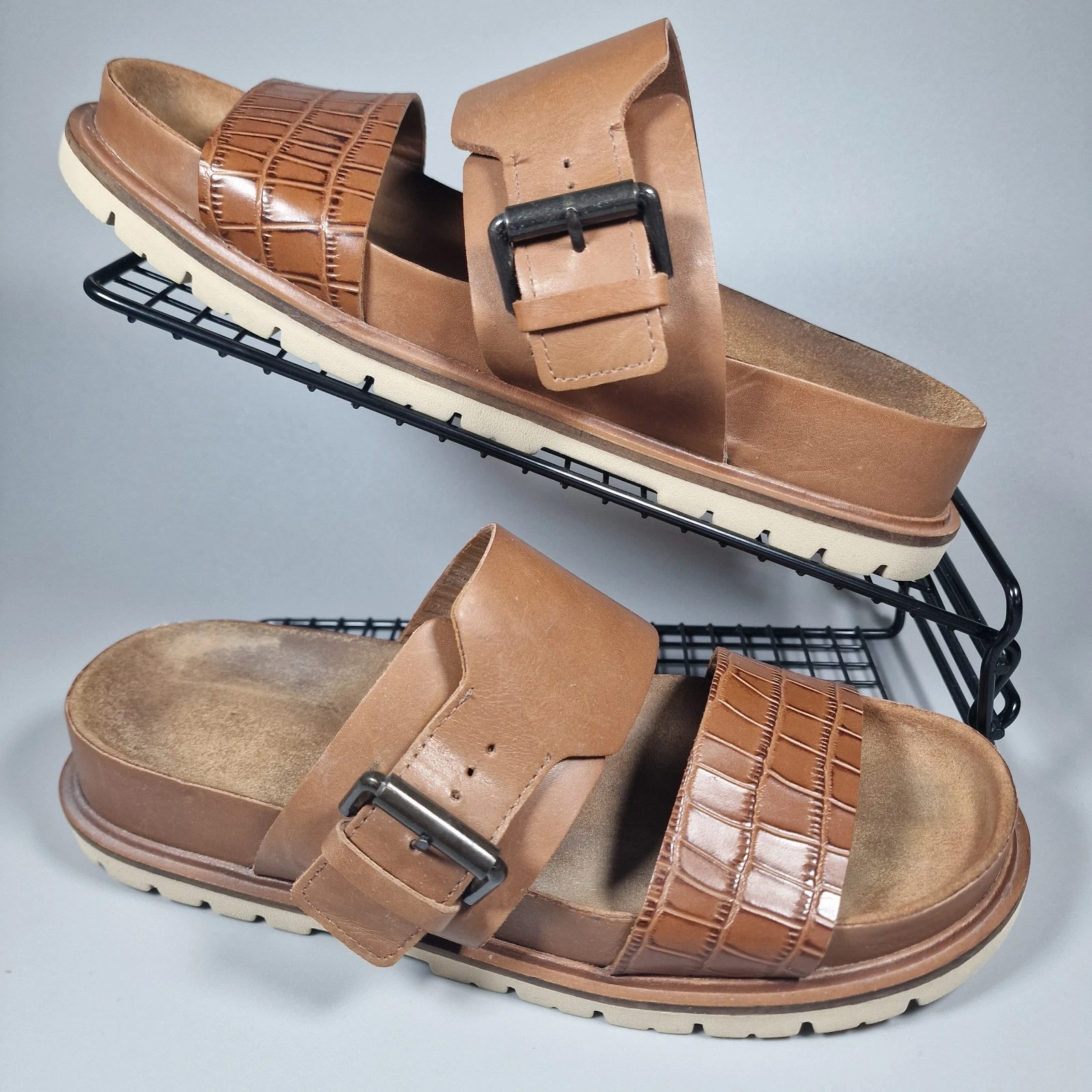 Sandali donna Clarks Orianna Glide platform taglia 7 D marroni effetto coccodrillo comodi