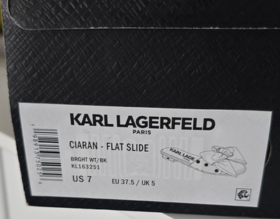 Karl Lagerfeld Paris Women's Slide Flats White Black Bow Faux Leather Slip-On