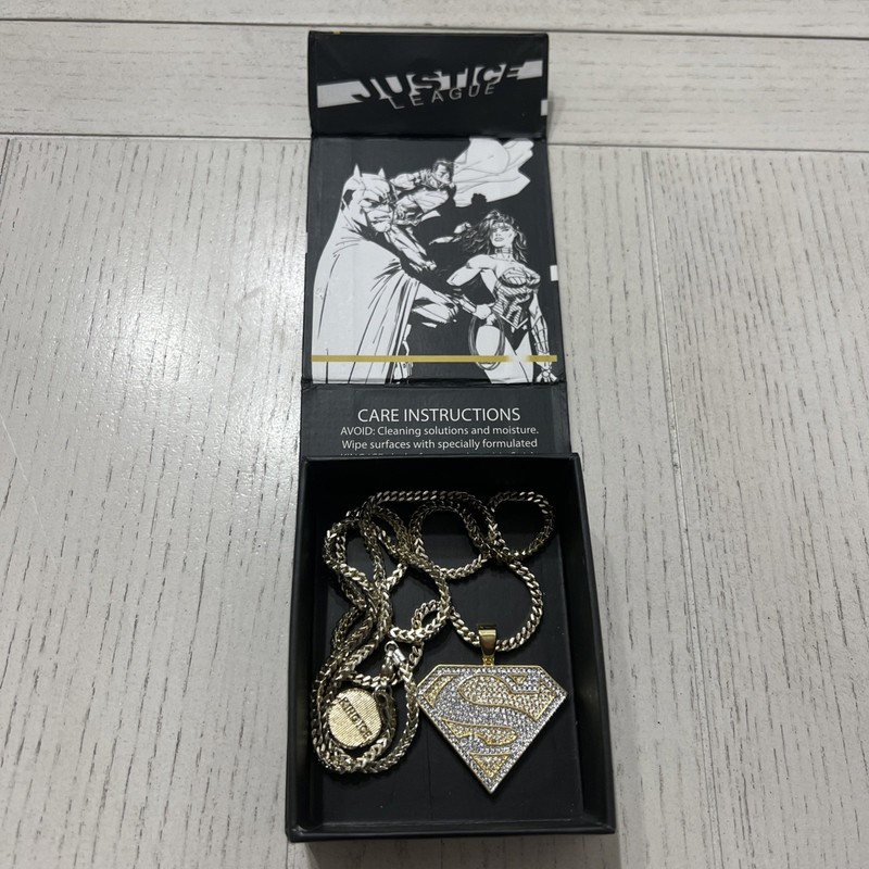 King Ice Justice League 26in 14k Gold Plated Pendant Necklace