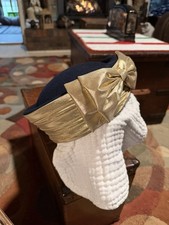 Vintage USA Made Wool Felt Hat Gold Bow Trim Women  s 21  