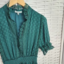 Max Studio Women's Maxi Dress Size M Gorgeous Green Polka Dots With Lace Detail