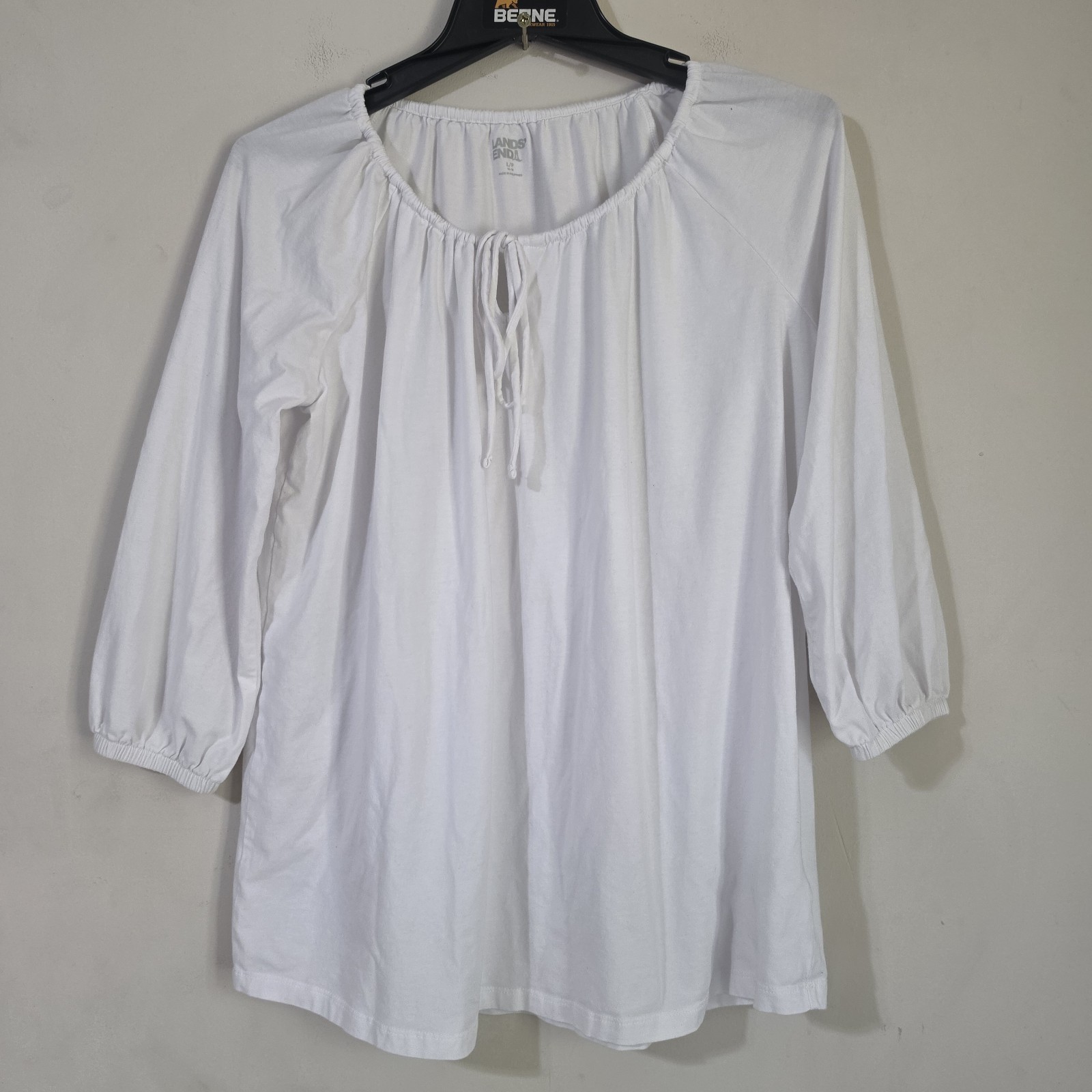Lands' End Women's Size L/P  Top White 3/4 Sleeve Elasticated Cuff Stretch