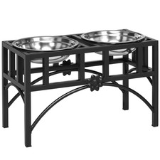 Elevated Raised Stainless Steel Double Bowl Food Water Dog Feeder Pet Dish Diner