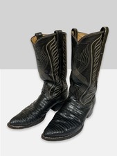 Vintage Tony Lama Black Teju Lizard Cowboy Boots USA Made Size 6D J Toe