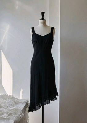 Younique Clothing Black Midi Slip Dress L Chiffon Polyester Beaded V-Neck