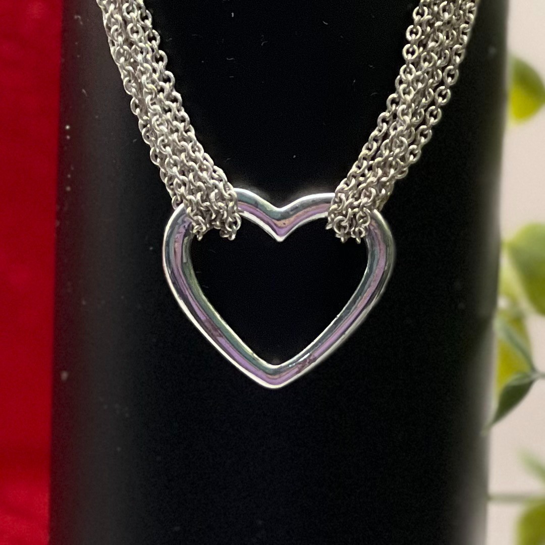 Silver Tone Multi Strand Heart Toggle Necklace La… - image 2