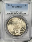 1924-S $1 Peace Dollar PCGS MS63 Silver San Francisco One US Coin SEMI KEY DATE!