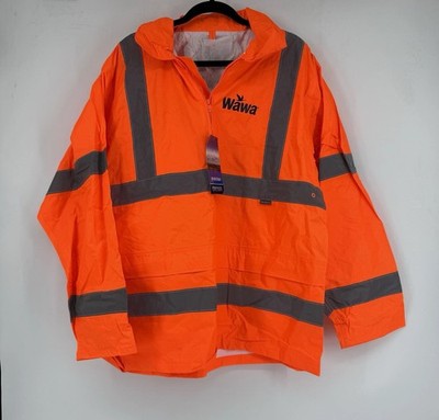 Wawa Hi-Vis Rain Jacket Portwest Orange Reflective Hooded Coat XL NWT