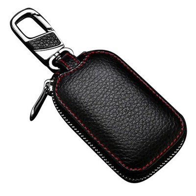 Genuine Leather Car Key Chain Bag Smart Key Holder Cover Remote Fob Zipper Case
