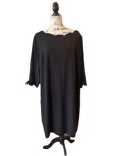 Talbots Plus Petite Women's 22WP Black Dress Tied Accent Sleeve Scalloped Neck