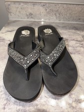 Yellow Box Wedge Flip Flop Sandal Embellished Black/Silver Female Adult Size 8