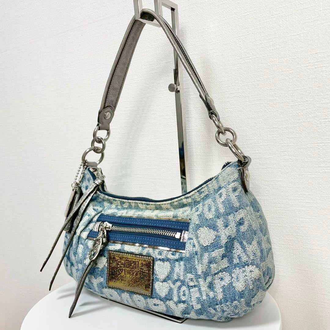 COACH POPPY shoulder bag y2k denim logo all over pattern charm