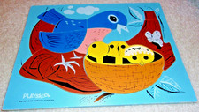 VINTAGE PLAYSKOOL 11 PC BIRD FAMILY WOOD PUZZLE 330-22 ORIGINAL 60s 70s 