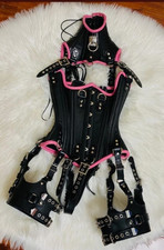 Women Genuine Leather Corset Over Bust Lace up Corset Steel Bone gothic bustier