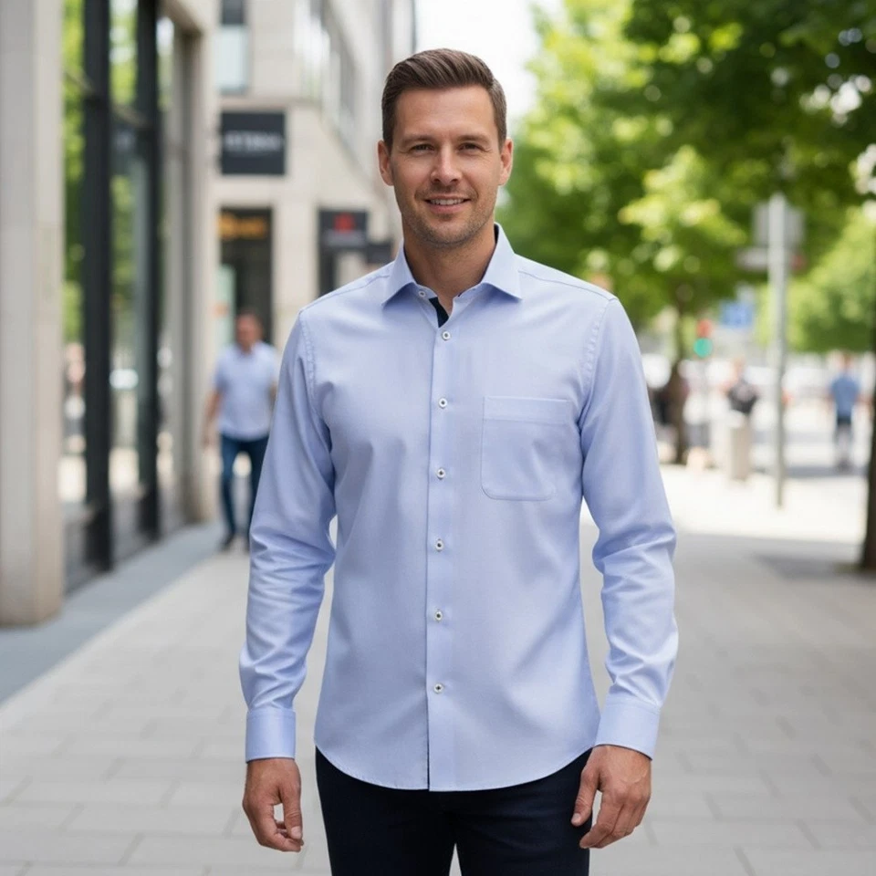 Camisa De Negocios Para Hombre Eterna Modern Fit Azul 1246 X15K 11 - Imagen 2 de 4