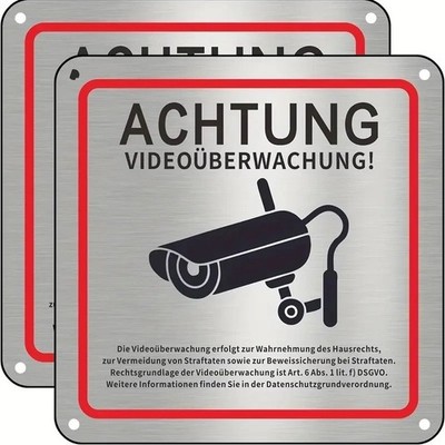 2 signs indicating video surveillance on private property with GDPR notice, 15 x