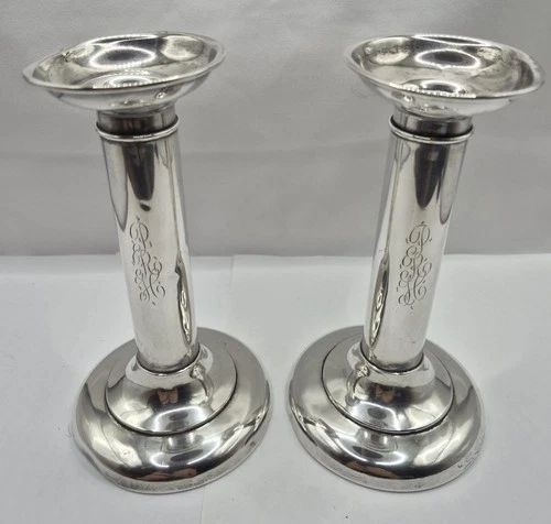 Antique REED & BARTON Sterling Silver 6" Inch Candle Holders #544 W/Monogram