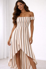 Show Me Your Mumu Willa Maxi Dress Off Shoulder Stripe High Low Boho - XSM