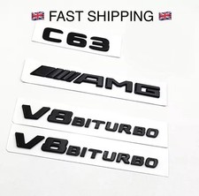 GLOSS BLACK MERCEDES C CLASS C205 W205 S205 C63 AMG REAR BADGES V8 EMBLEM NEW