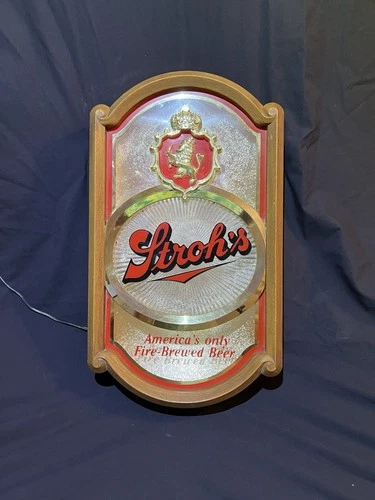 Vintage 1985 Stroh's Beer Lighted Bar Advertising Sign Motion Spinner - Works