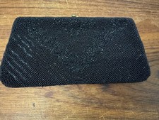 Vintage Walborg Black Beaded Evening Purse Diamante Clasp Made In Belgium