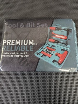 17-piece working tool and bit set in a plastic case.