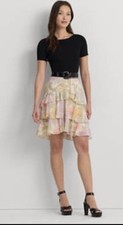 LAUREN Ralph Lauren ,NWT 185, Floral Ruffle Trim Crinkle Georgette Skirt, Sz 12
