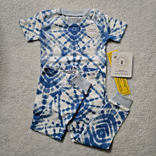 New Burt's Bees Kid 2-Piece Pajama Set Blue Tie Dye Organic Cotton PJs Size 2T