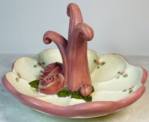 Unique Tree W/Roses Jewelry Dish Decorative Ceramic Tray 6" - Picture 2 of 6