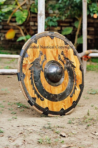 Medieval Viking Shield Heavy Battle Ready Rope Design Wooden Historical Shield - 第 3/4 張圖片