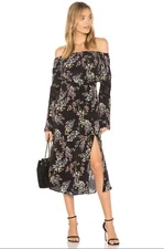 Stone Cold Fox x Raye REVOLVE Silk Floral Long Slv Midi Dress Slit Nicholson 1 S