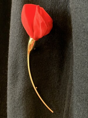 Tiffany & Co 18K Gold Elsa Peretti Amapola Red Poppy Silk Brooch