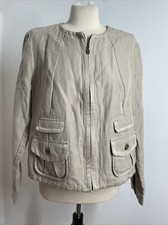 Chico's 2 L 12 Beige Cotton Linen Full Zip Jacket Pockets
