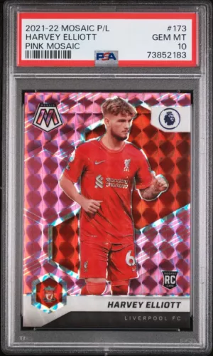 21-22 Panini Mosaic Pink Premier League Liverpool Harvey Elliott RC 4/25 PSA 10