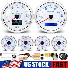 6 Gauge Set 85mm White Gps Speedometer 160mph Tacho52mm Fueltempoilvolt Us 6 Gauge Set 85mm White Gps Speedometer 160mph Tacho52mm Fueltempoilvolt Us