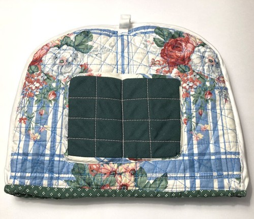 Tea Cozy Teapot Warmer Cover Kitchen Flower Dark Hunter Green Pocket Blue White