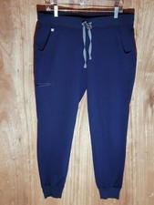 figs pull on scrub pants womens L jogger drawstring elastic waist dark blue