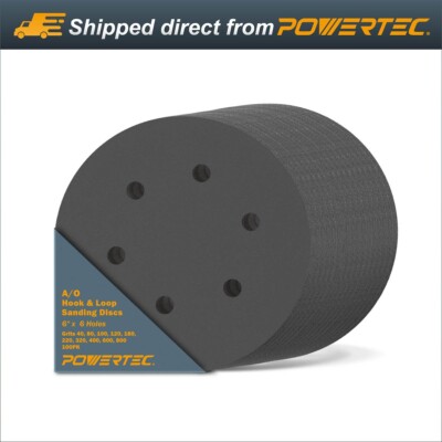 POWERTEC 100PK A/O Hook &Loop 6Hole Disc 6'' Sanding Disc Assortment Grits Grey