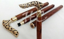 Vintage Brass Derby Head Handle Designer Antique Wooden Walking Stick Cane Gift