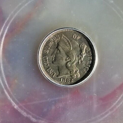 Almost Uncirculated 1882 Philadelphia Mint Three Cent Coin. ICG AU58. - Image 3 of 4