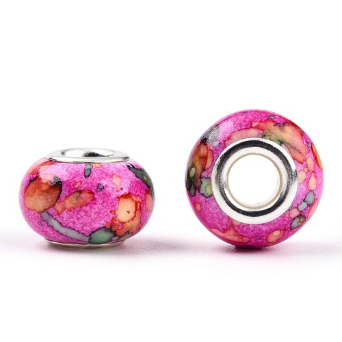 100pcs Resin European Beads Large Hole Two-Tone Rondelle 14mm for Bracelet - Picture 14 of 24
