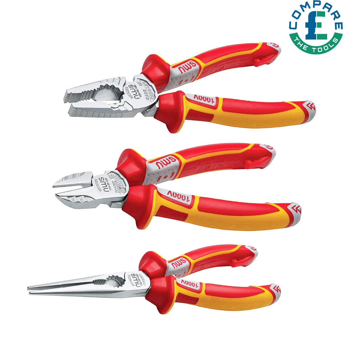 NWS NW782-3K VDE Sidecutter Combination Plier and Long Nose Plier Set of 3 Piece