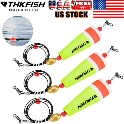 THKFISH 4pc Yellow Fishing Bobber Fishing Popping Cork Float Rig Weighted Float