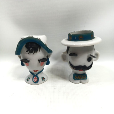 Vtg Napco Head Vase Pair S1299 Mr. Mrs. Vaudeville Planter MCM 4.5''